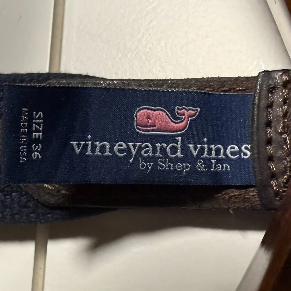 Nautical Navy White Stripe Belt Solid Brass Sz 36 Vineyard Vines